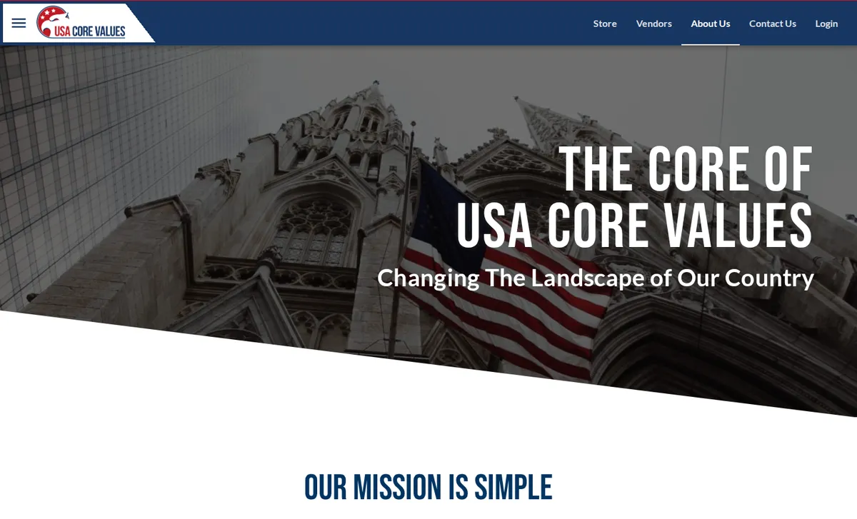 USA Core Values — website screenshot